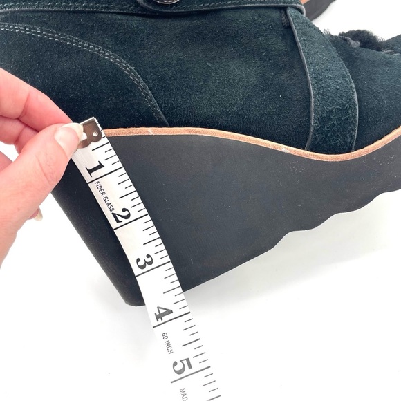 COACH Kenna Shearling Suede Black Buckle Leather Wedge Ankle Platform Boot - Picture 7 of 8